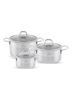 Buy President Series Premium 18/10 Stainless Steel Cookware Set - Pots and Pans Set Induction 3-Ply Thick Base for Even Heating Includes Casserroles 16/20/24cm Oven Safe Silver in UAE