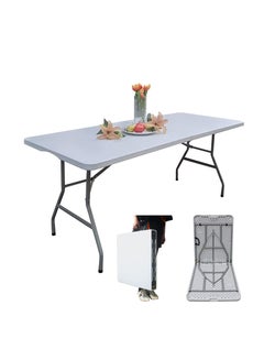 Buy 6ft Plastic Folding Table, Indoor Outdoor Heavy Duty Portable w/Handle, Lock for Picnic, Party, Camping - White in UAE