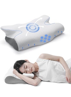 اشتري Cervical Memory Foam Pillow - Ergonomic Contour Pillow for Neck and Shoulder Pain, Orthopedic Pillow for Neck Support, New Butterfly Design for Side, Back and Stomach Sleepers في الامارات