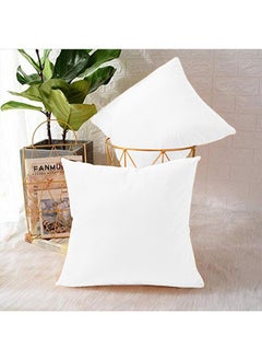 اشتري Set of 2 Pieces Square Soft Velvet Decorative Cushion with Solid Design and Attractive Colors 45x45 cm - White في السعودية