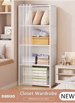 Buy Portable Fabric Wardrobe, Large Capacity Wardrobe Closet Organizer with 4 Storage Shelves, Clothes Storage Cabinet with Curtain, Closet Organizer with Metal Frame for Bedroom Living Room in UAE