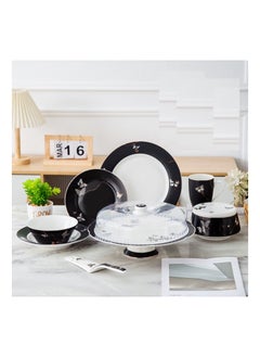 Buy 35-piece porcelain dinner set, black marble butterfly, DS1341809 in Egypt