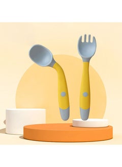 Buy 2-Piece Set Baby Feeding Training Spoon - Bendable Twisted Fork and Spoon for Infants, Anti-Slip Toddler Utensils, Baby Self-Feeding Set with Food-Grade Silicone, Baby Feeding Kit in Saudi Arabia