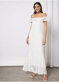 Buy Off-Shoulder Lace Maxi Dress in UAE