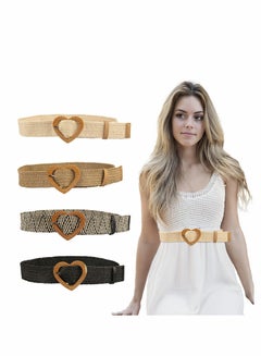 Buy 4 Pcs Straw Woven Elastic Stretch Waist Belt Skinny Dress Belt For Women Bohemian Ladies Dress Belts in UAE