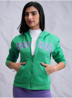 Buy Zipper Front Printed Hooded Sweatshirt in Saudi Arabia