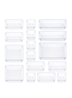 Buy Storage Trays Dresser Drawer Dividers Multipurpose Clear Plastic Storage Boxes 16 Drawer Organizer Set 5 Sizes Bathroom Vanity Trays For Jewelry Kitchen Gadgets and Office Accessories in UAE