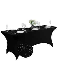 Buy Spandex Tablecloth , Washable and Wrinkle Resistant Stretch Rectangular Fitted Patio Table Cover for Event, Wedding, Banquet & Parties (Black) in Saudi Arabia