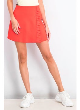 اشتري Women Solid Side Pleated Mini Skirt, Red في السعودية