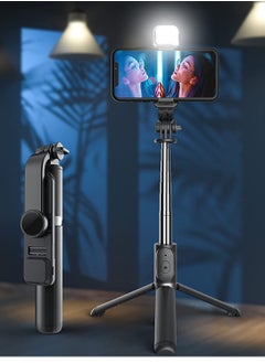 اشتري "41-Inch Portable Selfie Stick Tripod with Light and Detachable Bluetooth Remote - Compatible with iPhone 13 Pro/12/11 Pro/Max/XS/XR/X and Samsung Galaxy S10/S9 Plus" في الامارات