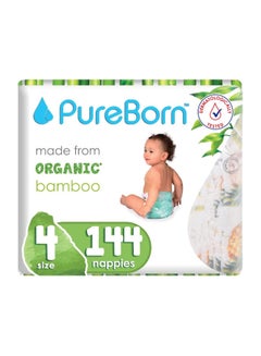 Buy Natural Bamboo Baby Disposable Size 4 Diapers Nappy 7 to 12 Kg 144 Pcs Assorted Print Super Soft Maximum Leakage Protection New Born Essentials Pack of 6(24 X 6) in UAE