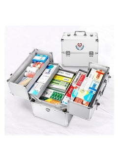 اشتري Medicine Storage Box with Portable Handle, Lockable First Aid Kit, First Aid Box Security Lock, 3 Tier Medication Lock Box Design/Precription (B-Silver) في الامارات