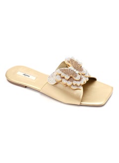 Buy Statement Strassed Butterfly Slip On Gold Leather Slipper in Egypt