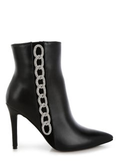 Buy Rhinestones Chain Detail Boots in Black in UAE