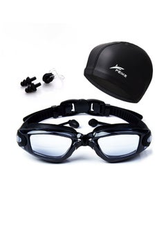 Buy Waterproof Swimming Goggles With Swim Cap , Earplugs and Storage Box Nose Clip for water sports such as swimming, boating,surfing, and kayaking, portable, Black in Saudi Arabia