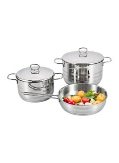 Buy 5-Piece Stainless Steel Cookware Set, Glass Lid, Silver Color in Saudi Arabia