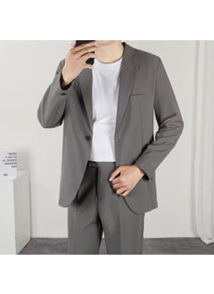 Buy Korean Style Casual Suit Set for Men Medium gray in UAE