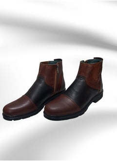 Buy Brown/Black Chelsea lace-up boots made of genuine leather and toe sole in Saudi Arabia