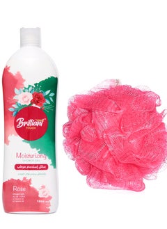 Buy Brilliant Touch Shower Gel with Moisturizing and Rose Scent, 1000 ml + Bath Loofah Multi Color in Egypt