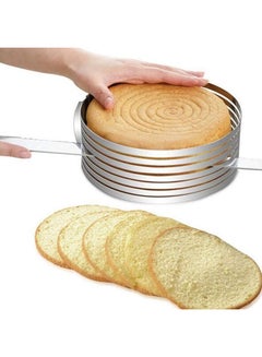 اشتري 68 Inch Stainless Steel Adjustable Layered Cake Cutter Slicer, Layered Slicer Cake Ring Round Bread Cake Slicer Silver في مصر