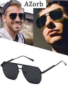 Buy Polarized Aviator Sunglasses Men Women Metal Frame Square Men's Sunglasses Police Sun Glassess Accessories Gifts UV Protection Shades for Fishing Holiday Driving Black in UAE