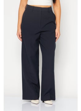 Buy Women Plain Wide Leg Pants, Navy Blue in UAE