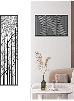 اشتري Home Gallery decorative forest trees in winter wooden wall art 40x80 cm + Home Gallery Geometric wood wall art - set of 3 modern panel each 40x40 في مصر