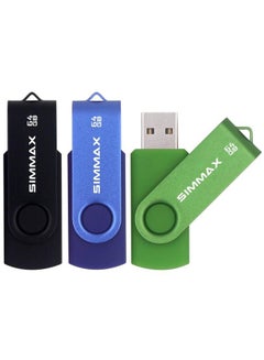 اشتري Usb Flash Drives 3 Pack 64Gb Memory Stick Swivel Design Usb 2.0 Flash Drive Thumb Drive Zip Drives (64Gb Blue Green Black) في الامارات