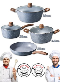Buy 4 Pieces Non-stick Coating Cookware Set - Stone Coated - Aluminum Alloy Material - Pot and Pan - Casserole Stockpot Deep Frying Pan Blue in UAE
