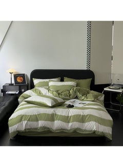 Buy Four Piece Green and White Stripe Design Duvet Cover Set Cotton Multicolour 200x230cm in Saudi Arabia