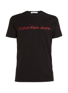 Buy Men's Slim Organic Cotton Logo T-Shirt, Black/ Red in UAE