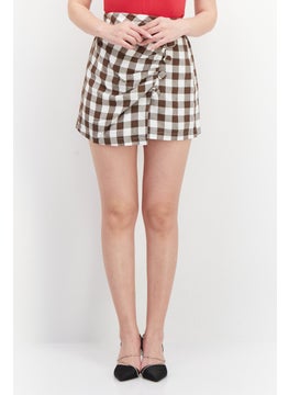 Buy Women Checkered Casual Mini Skirts, White/Brown in UAE