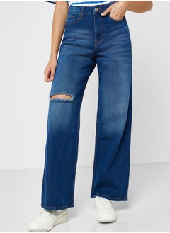 Buy High Waist Wide Leg Jeans in Saudi Arabia