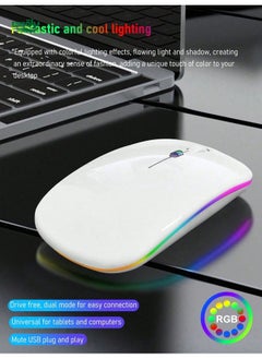 Buy Dual Mode Wireless Mouse, Silent Noiseless Office Rechargeable Wireless Mouse With 7 Color Rgb Backlight in UAE