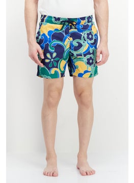 Buy Men Allover Print Drawstring Board Short, Blue/Green Combo in UAE