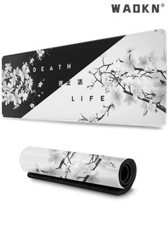 Buy Gaming Mouse Pad Black and White Cherry Blossom,Extended Large Mat Desk Pad, Stitched Edges Mousepad, Long Non-Slip Rubber Base Mice Pad in UAE