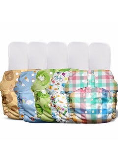 اشتري Ther Sparsh Free Size Cloth Diaper For Babies ; Washable & Reusable ; With 1200+ Gsm Dry Feel Absorbent Soaker Pad ; Pack Of 5 (Teddy Kiwi Doodle Spring Checker) في السعودية