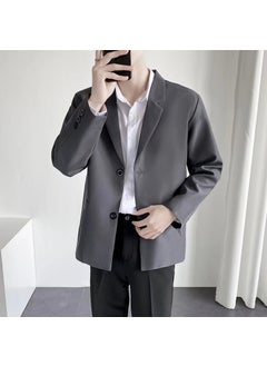 اشتري Hong Kong Style Trendy Casual Suit Jacket Mens Spring and Autumn Ruffian Shuai Fried Street Loose ins Handsome Small Suit Top X01 dark gray في الامارات