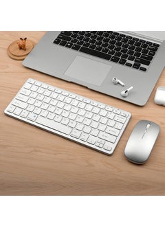 اشتري Wireless Mouse Keyboard Triple-mode Keyboard Dual-mode Keyboard for Laptop Desktop Computer Tablet Mobile Phone for Multi-device Three-mode charging-Silver (Keyboard + Mouse) في السعودية