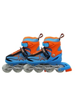 اشتري Inline Adjustable Skates Medium Size 34 EUR (UK 1.5) - 38 EUR (UK 5) for 6 to 12 Years | Blue, Orange | Aluminium Chassis and 70 mm  Wheels, Skating Shoes في الامارات