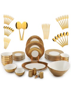 Buy 68-Piece Tableware Set, Include 30 Pieces Fine Porcelain Dinner Set & 38 Pieces 18/10 Stainless Steel Cutlery Set-Dishwasher Safe in UAE
