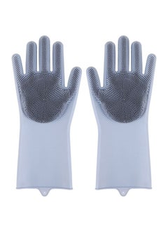 Buy Multifunctional Thick Heat Resistant Silicone Cleaning Gloves Home Dish Washing Car Cleaning Pet Hair Grooming Gloves (Grey) in Saudi Arabia