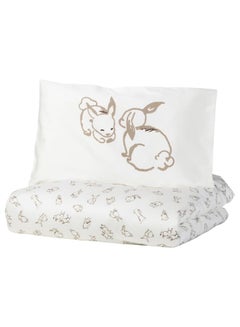 اشتري Duvet Cover 1 Pillowcase For Cot, Rabbit Pattern/White/Beige, 110X125/35X55 Cm في السعودية
