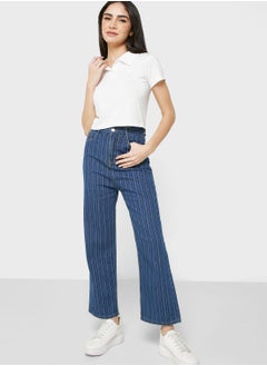 Buy Striped High Waist Straight Jeans in Saudi Arabia