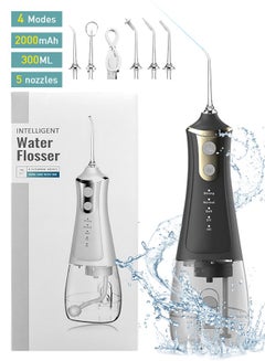 Buy Cordless Water Flosser Teeth Cleaner, 300ML Cleanable Water Pick Teeth Water USB C 2000 mAh Rechargeable Oral Irrigator  IPX6 Waterproof, 4-Mode Water Flossing with 5 Jet Tips for Home,Travel in UAE