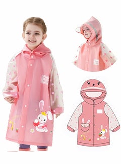 Buy Kids Raincoat for Boys Girls Rain Jacket Hooded Poncho Waterproof Coat Outdoor Sports Wear, Suit Reusable Rainwear, Pink Rabbit(Size:L） in Saudi Arabia