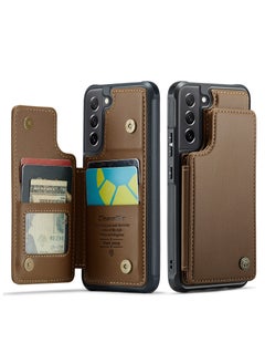 Buy Wallet Case for Samsung Galaxy S21 FE, Premium Handmade Durable PU Leather Slim Shockproof Case with [Double Magnetic Clasp] [Card Holder] [Kickstand] [RFID Blocking] (Brown) in Egypt