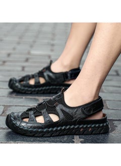 Buy Baotou Sandals Men's Genuine Leather Summer Breathable Mesh Shoes Outer Wear Non-slip Hollow Odor Deodorant Outdoor Casual Mesh Shoes in Saudi Arabia