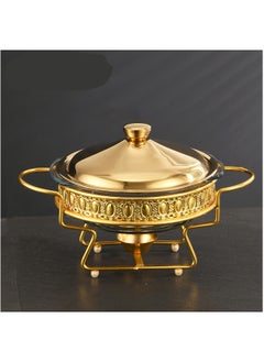 Buy Round Buffet Chafing Dish, 2L Stainless Steel Chafing Dish Buffet Chafer Set, Food Warmer with Glass Food Pan, Fuel Holder and Lid for Buffet, Weddings, Parties(Color : Gold) in Saudi Arabia