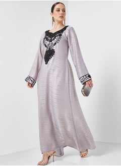 Buy Embellished V- Neck Jalabiya in UAE